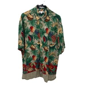 Vintage Mens Pierre Cardin Fruit Hawaiian Vacation Fruity Shirt Size Large 90s